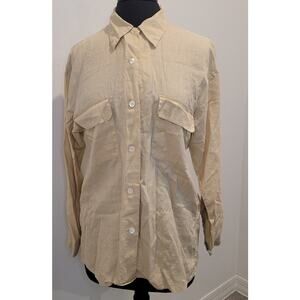 Ann Taylor Linen Button-Down Shirt Beige Size S Long Sleeve Classic Top EUC